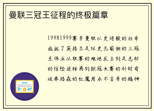 曼联三冠王征程的终极篇章