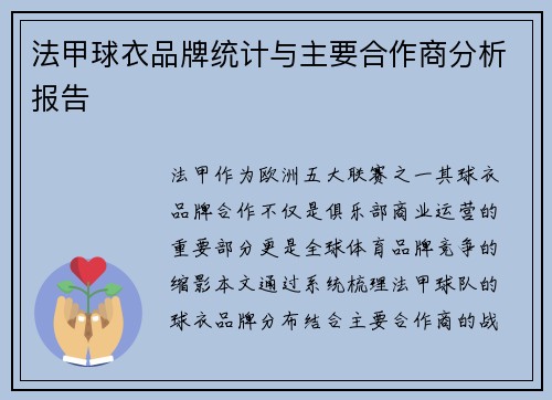法甲球衣品牌统计与主要合作商分析报告