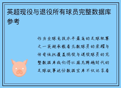 英超现役与退役所有球员完整数据库参考